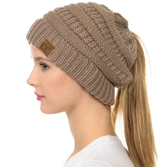 C.C Taupe Ponytail Knit Beanie - Picture 6 of 6